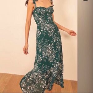 Reformation Nikita Dark Green Floral Midi dress 4 EUC
